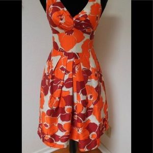 Banana Republic Red and Orange Floral (Silk Dress)